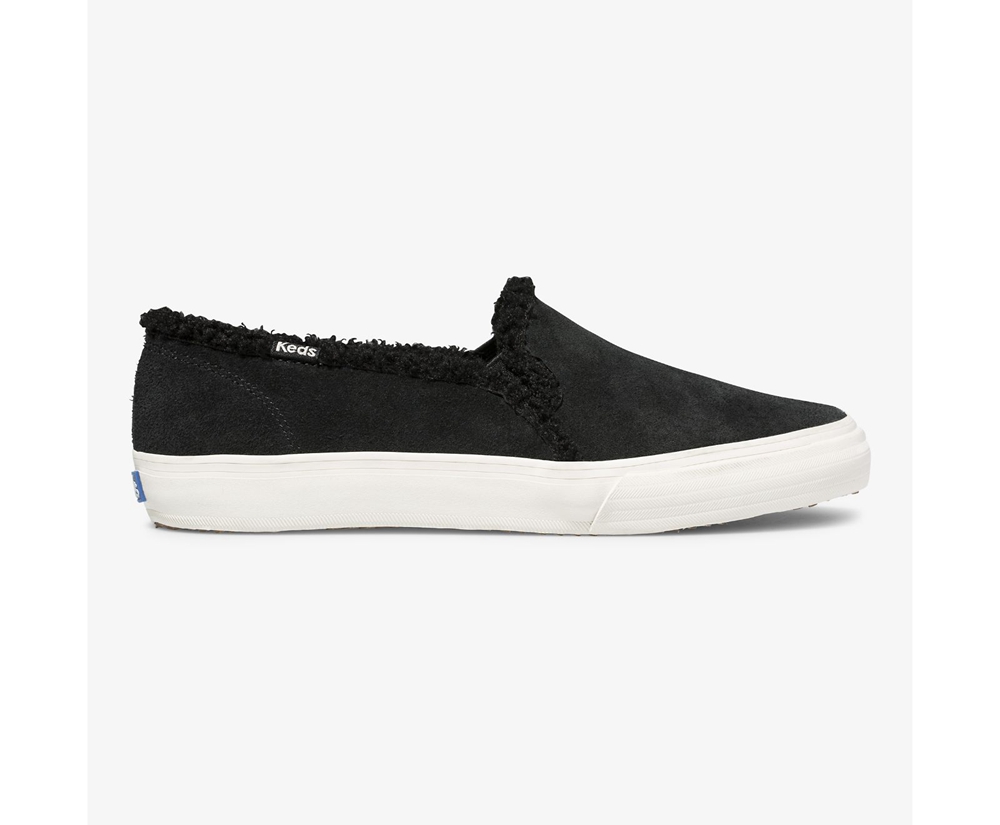 Keds Slip Ons Damen Schwarz - Double Decker Suede Faux Shearling - KLC-295684